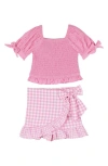 RARE EDITIONS RARE EDITIONS KIDS' EYELET SMOCKED TOP & RUFFLE SKORT SET