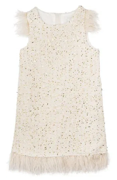 Rare Editions Kids' Faux Feather Trim Foil Bouclé Dress In Neutral