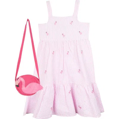 Rare Editions Kids' Flamingo Seersucker Dress & Crossbody Bag Set