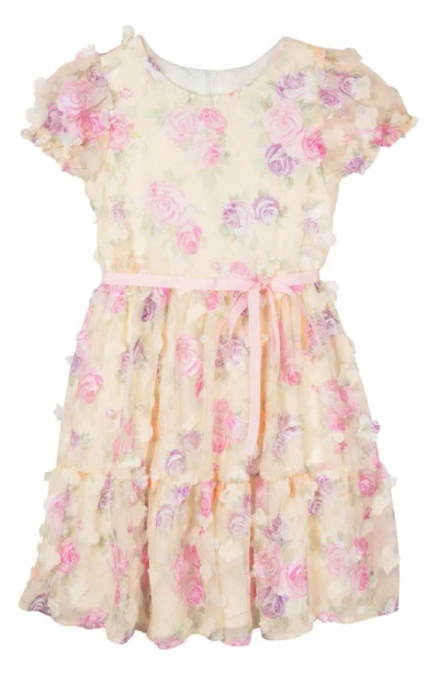 Rare Editions Kids' Floral Appliqué Dress In Light Yellow