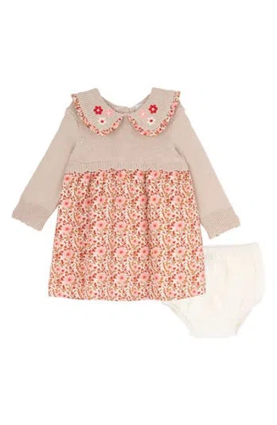 Rare Editions Babies'  Kids' Floral Embroidered Peter Pan Collar Dress & Bloomers Set In Pink