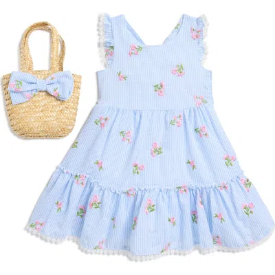 Rare Editions Kids' Floral Embroidered Seersucker Sundress & Tote