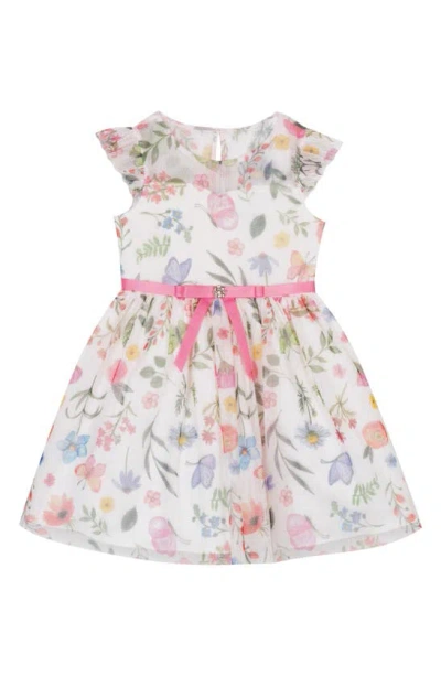 Rare Editions Kids' Floral Mesh Dress In Ivory