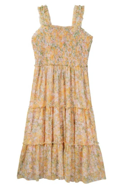 Rare Editions Kids' Floral Smocked Dress In Yellow