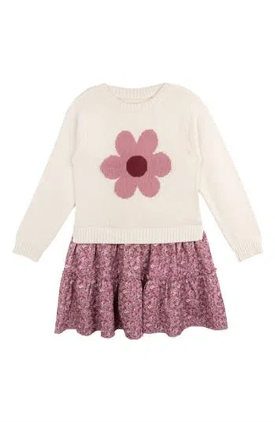 Rare Editions Kids' Flower Sweater Dress In Ivory