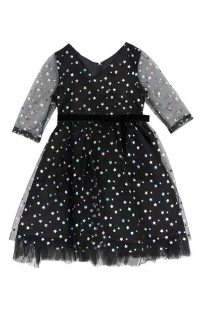 Rare Editions Kids' Foil Stars Mesh Party Dress In Black