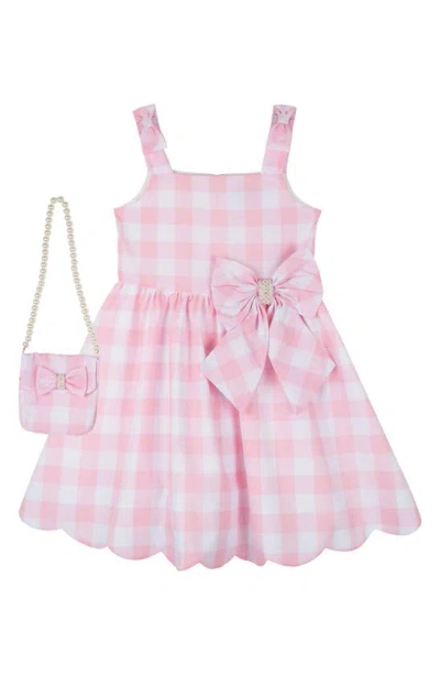 Rare Editions Kids' Gingham Bow Dress & Crossbody Bag In Pink