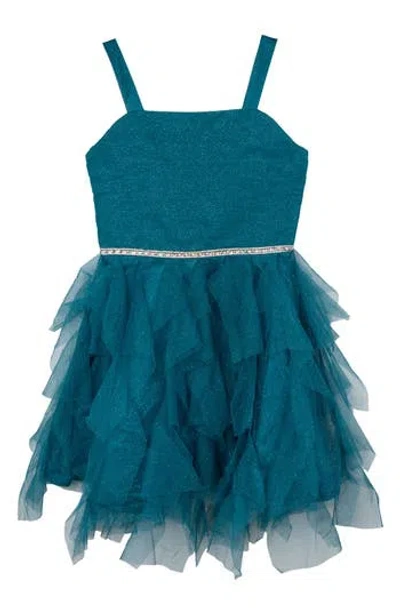 Rare Editions Kids' Glitter Mesh Party Dress In Blue