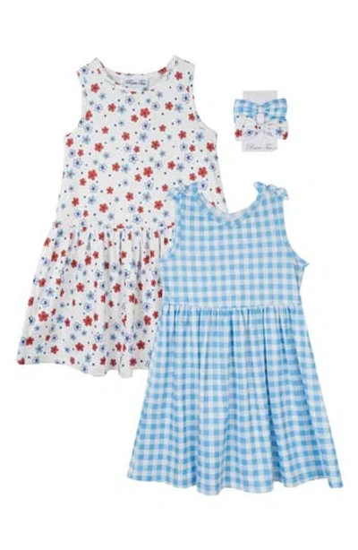 Rare Editions Kids' Mix Print Assorted Dresses & Bow Set In Blue