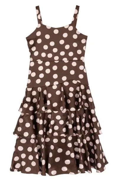 Rare Editions Kids' Polka Dot Satin Party Dress In Brown