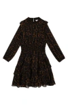 Rare Editions Kids' Print Ruffle Long Sleeve Smocked Dress In Black