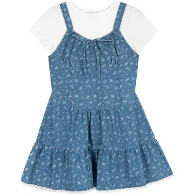 Rare Editions Kids' Printed Denim Dress & T-shirt Set In Blue