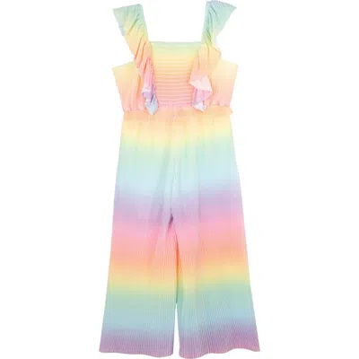 Rare Editions Kids' Rainbow Plissé Jumpsuit In Yellow