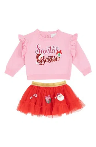 Rare Editions Babies'  Kids' Santa Bestie Sweater & Tutu Set In Pink