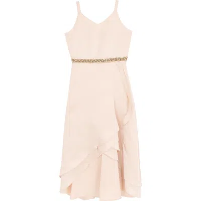 Rare Editions Kids' Sleeveless Cascade Hem Charmeuse Party Dress In Pink