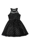 Rare Editions Kids' Star Foil Illusion Party Dress In Black