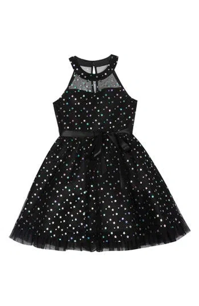 Rare Editions Kids' Star Foil Illusion Party Dress In Black
