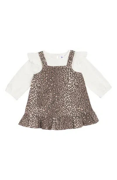 Rare Editions Babies'  Leopard Denim Jumper & T-shirt Set In Brown