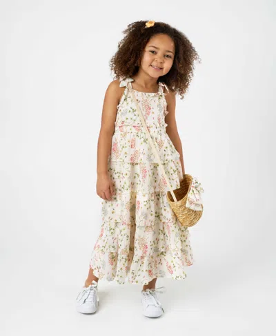Rare Editions Kids' Little And Toddler Girls 2-piece Textured Floral Maxi Dress With Bag Set In Cream