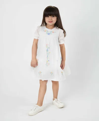 Rare Editions Kids' Little And Toddler Girls Cross Stitch Embroidered Dress In White
