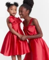 Rare Editions Girls 7-16 Asymmetrical Bow Sleeveless Mikado Dress In Red