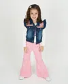 Rare Editions Little Girls 3-piece Cake Printed T-shirt, Demin Vest And Flared Twill Pants Set In Blue