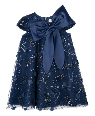 rare editions navy blue dress Navy blue velvet dress with gold Appliqu