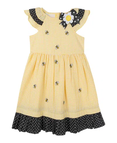 Rare Editions Kids' Little Girls Bumble Bee Flutter Sleeve Seersucker Dress In Yellow