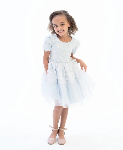 Rare Editions Kids' Little Girls Cap Sleeves 3d Floral Mesh Social Dress In Light Blue