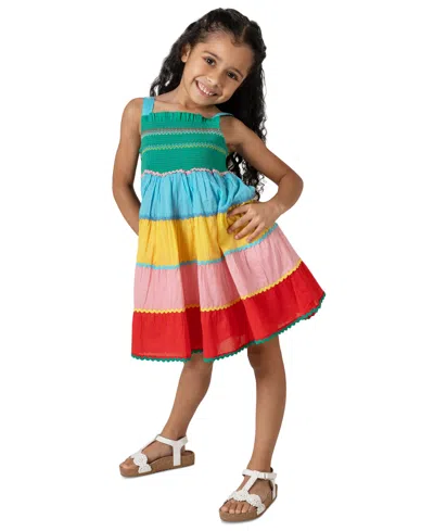 Rare Editions Kids' Little Girls Colorblocked Ric-rac Cotton Dress In Green