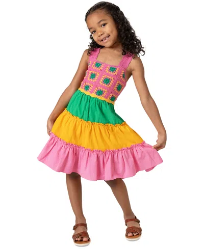 Rare Editions Kids' Little Girls Crochet Colorblocked Dress In Pink