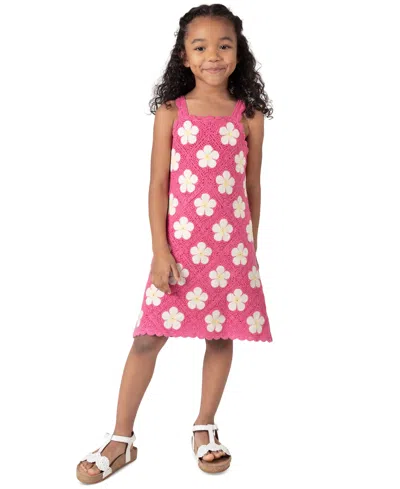 Rare Editions Kids' Little Girls Daisy Crochet Dress In Pink