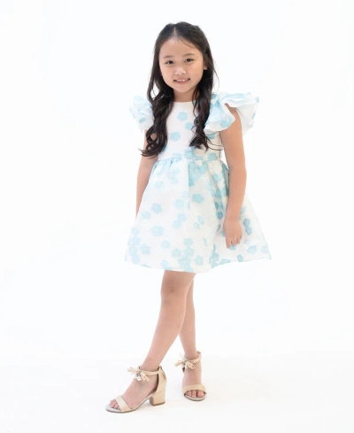 Rare Editions Kids' Little Girls Exaggerated Flutter Sleeve Iridescent Burnout Organza Social Dress In Light Blue