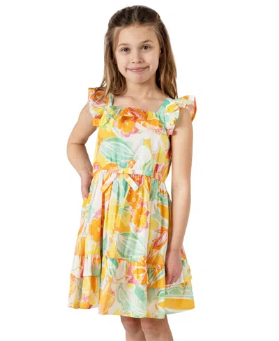 Rare Editions Kids' Little Girls Floral-print Ruffled Dress In Orange