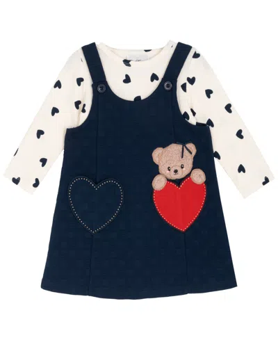 Rare Editions Kids' Little Girls Heart Pocket Jumper With Matching Shirt, 2 Pc In Blue