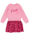 Rare Editions Little Girls Hearts & Bows Skort Dress With Pop-over "paris" Sweater, 2 Pc In Pink