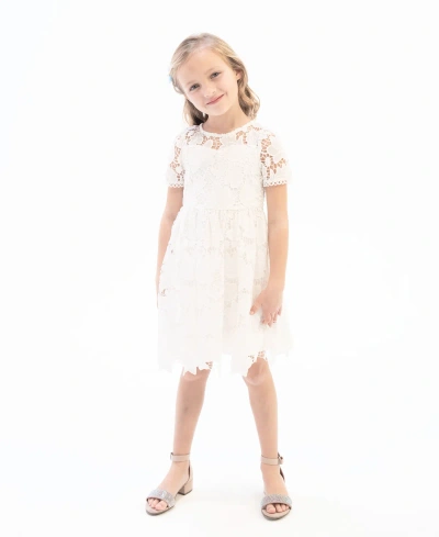 Rare Editions Kids' Little Girls Illusion Cap Sleeves Burnout Crochet Social Dress In White
