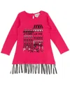 Rare Editions Little Girls Interlock Dress With Black & White Striped Hem In Pink