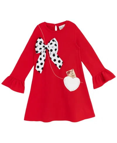 Rare Editions Kids' Little Girls Interlock Dress With Polka-dot Statement Bow In Red