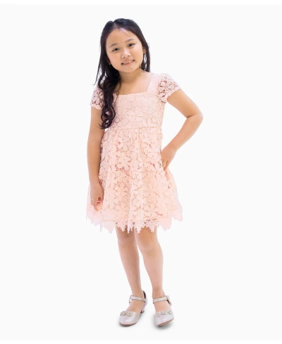 Rare Editions Kids' Little Girls Lace Cap Sleeves Dress In Peach