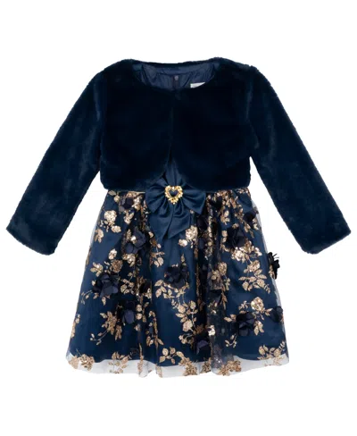 Rare Editions Kids' Little Girls Mesh Social Dress, 2-piece Set In Navy