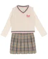 Rare Editions Little Girls' Plaid Skort Dress With Cable Knit Vest, 2 Pc In Multi