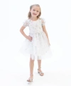 RARE EDITIONS LITTLE GIRLS PUFF SLEEVES FLORAL EMBROIDERED MESH SOCIAL DRESS