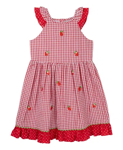 Rare Editions Kids' Little Girls Strawberry Flutter Sleeve Seersucker Dress In Red