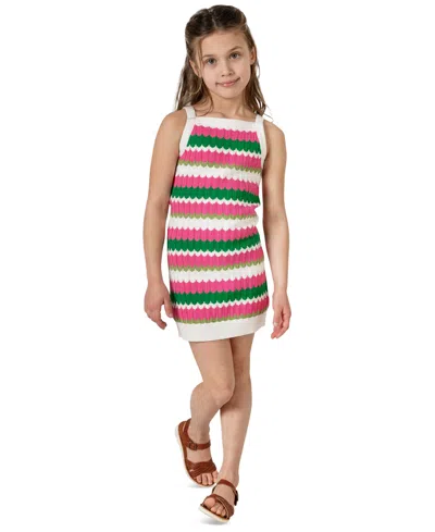 Rare Editions Kids' Little Girls Striped Crochet Dress In Pink