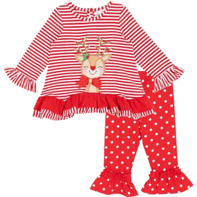 Rare Editions Babies'  Reindeer Applique Top & Leggings Set In Red
