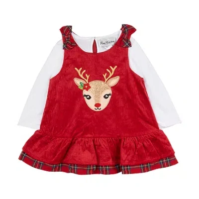 Rare Editions Reindeer Baby Girls Plaid 2-pc. Dress Set In Red