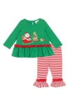 Rare Editions Santa Sleigh Appliqué Top & Leggings Set In Multi