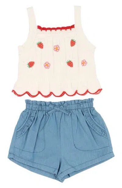 Rare Editions Babies'  Scallop Sweater Tank & Paperbag Shorts Set In Blue