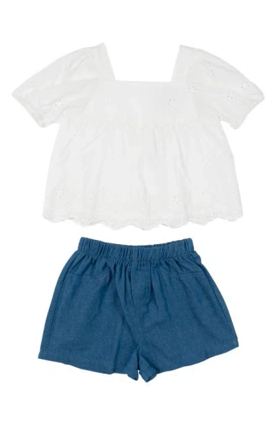 Rare Editions Babies'  Scalloped Eyelet Top & Shorts Set In White
